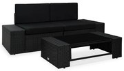 3 pcs conjunto lounge para jardim vime PE preto