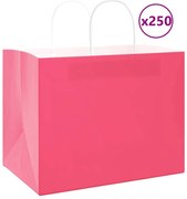 vidaXL Sacos de papel 250 unid com alças rosa 32x22x24 cm
