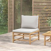 vidaXL Sofá de centro para jardim bambu com almofadões cinzento-claro