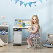 Conjunto de Mesa e Cadeira Infantil de Madeira com Quadro Branco Mesa de Estudo para Crianças acima de 5 Anos 90x45x85cm Cinza