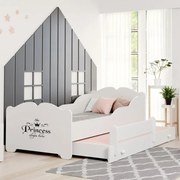 Cama dupla infantil ANNA 160x80 branca - ilustração princesa - colchão e estrado incluído