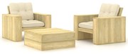 vidaXL 3 pcs conjunto lounge de jardim com almofadões pinho impregnado