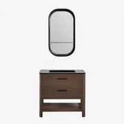 Conjunto De Móvel De Casa De Banho Em Madeira Com Lavatório Integrado Misene Madeira Escura & Oval Com Prateleira Preto 50x90 Cm Warien - Sklum