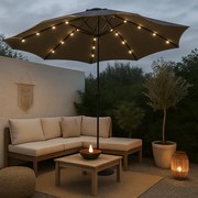 Guarda-Sol de Jardim Oslo com Luzes LED – Ø292x248 cm – Cinza Escuro –