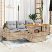 5 pcs conjunto de sofás p/ jardim com almofadões vime PE bege