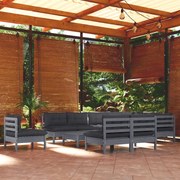 11pcs conjunto lounge de jardim + almofadões pinho maciço cinza