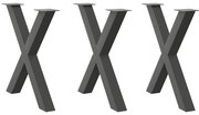 vidaXL Pés para mesa de jantar em formato de X, 3 peças, antracite, 80x(72-73) cm, aço