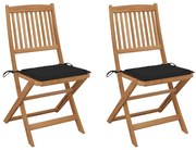 vidaXL Cadeiras de jardim dobráveis c/ almofadões 2 pcs acácia maciça