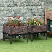 Conjunto de 2 Floreiras de Exterior Quadradas Elevadas Combinação Livre Floreiras para Jardim 50x50x46,5 cm Castanho