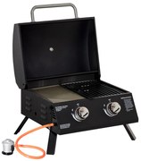 Outsunny Barbecue a Gás Dobrável com 2 Queimadores Churrasqueira à Gás Portátil com Termómetro para Campismo Piquenique ao Ar Livre Jardim 55x46,5x41cm Preto