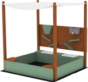 AIYAPLAY Caixa de Areia para Crianças de Madeira com Teto 2 Assentos 2 Caixas Torneira Funil 116x112,5x128 cm Verde | Aosom Portugal
