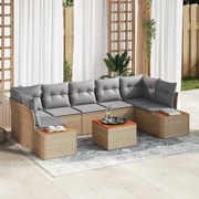 vidaXL Conjunto de Sofá de Jardim 8 Peças com Almofadas Bege em Rattan Sintético e Acácia