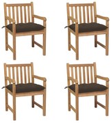 vidaXL Cadeiras de jardim c/ almofadões cinza-acast. 4 pcs teca maciça