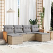 vidaXL 6 pcs conjunto de sofás p/ jardim com almofadões vime PE bege