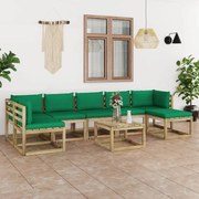 8 pcs conjunto lounge de jardim com almofadões pinho impregnado