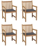 vidaXL Cadeiras de jardim c/ almofadões antracite 4 pcs teca maciça