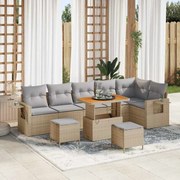 Conjunto de Sofá de Jardim vidaXL 9 Peças com Almofadas Bege Polirattan Acácia