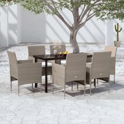vidaXL 7 pcs conjunto de jantar p/ jardim c/ almofadões bege e preto