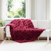vidaXL Cobertor de Peles de Coelho Olite Vermelho Bordeaux Poliéster