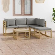 6 pcs conjunto lounge de jardim com almofadões cinzentos