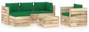 6 pcs conj. lounge jardim c/ almofadões madeira impreg. verde