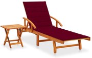 vidaXL Espreguiçadeira de jardim com mesa e almofadão acácia maciça