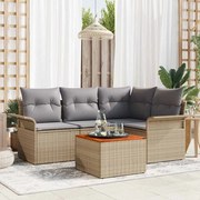 vidaXL Conjunto de Sofá de Jardim de 5 Peças da com Almofadas Bege em Rattan Sintético.