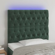 vidaXL Cabeceira de cama c/ LED veludo 100x7x118/128 cm verde-escuro
