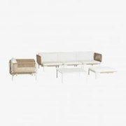 Sofá De Jardim Modular De 3 Peças Com 2 Poltronas De Canto, Pufe, Poltrona E Mesa De Centro Roubly Beige De Amêndoa - Sklum