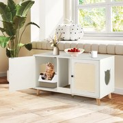 Caixa de areia para gatos Tábua de arranhar para gatos Casa para gatos de interior 108 x 50 x 60 cm Branco