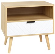 HOMCOM Mesa de Cabeceira de Estilo Moderno Mesa Auxiliar com 1 Gaveta e 1 Prateleira Aberta para Quarto 50x39,5x49,5 cm Natural | Aosom Portugal