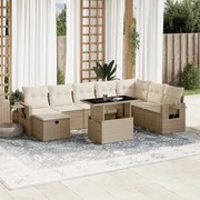 vidaXL 9 pcs conjunto de sofás p/ jardim com almofadões vime PE bege