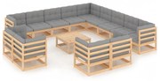 14 pcs conjunto lounge de jardim com almofadões pinho maciço