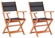 vidaXL Cadeiras jardim dobráveis 2pcs eucalipto maciço/textilene preto