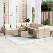 vidaXL 11 pcs conjunto sofás de jardim c/ almofadões vime PE bege
