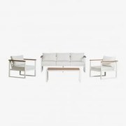 Conjunto De Jardim Com Sofá De 3 Lugares, 2 Poltronas E Mesa De Centro Em Alumínio E Madeira De Acácia Lipov Gardénia Branco - Sklum