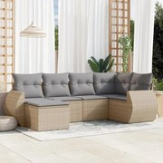 vidaXL 6 pcs conjunto de sofás p/ jardim com almofadões vime PE bege