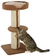 PawHut Arranhador Gatos 91 cm 3 Níveis Ninho Plataforma Poste Sisal Confortável 45x45x91 cm Marrom Claro | Aosom Portugal