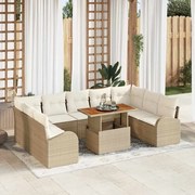 vidaXL Conjunto de Jantar de Jardim de 10 Peças com Almofadas Bege em Rattan Sintético de Acácia