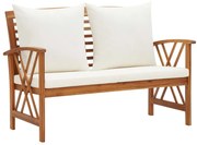 vidaXL Banco de jardim c/ almofadões 119 cm madeira de acácia maciça