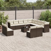 vidaXL 14 pcs conjunto sofás p/ jardim c/ almofadões vime PE castanho