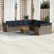 vidaXL 11 pcs conjunto sofás de jardim c/ almofadões vime PE cinzento