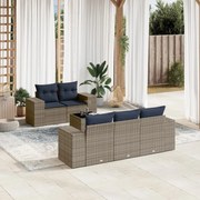 vidaXL 6 pcs conjunto sofás p/ jardim c/ almofadões vime PE cinzento