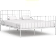 vidaXL Estrutura de cama com estrado de ripas 200x200 cm metal branco