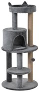 PawHut Árvore Arranhador para Gatos com Plataforma Caverna Postes de Sisal e Bola Suspensa 48x48x104 cm Cinza