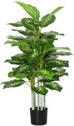 HOMCOM Planta Artificial de 120 cm com 53 Folhas Realistas e Vaso de Cimento Planta Sintética Decoração para Casa Verde