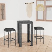 vidaXL 3 pcs conjunto de bar p/ jardim c/ almofadões vime PE cinzento