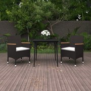 vidaXL 3 pcs conjunto de jantar p/ jardim c/ almofadões vime PE/vidro