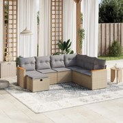 vidaXL 7 pcs conj. sofás jardim c/ almofadões vime PE bege misturado