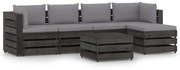 6 pcs conj. lounge jardim + almofadões madeira impreg. cinzento